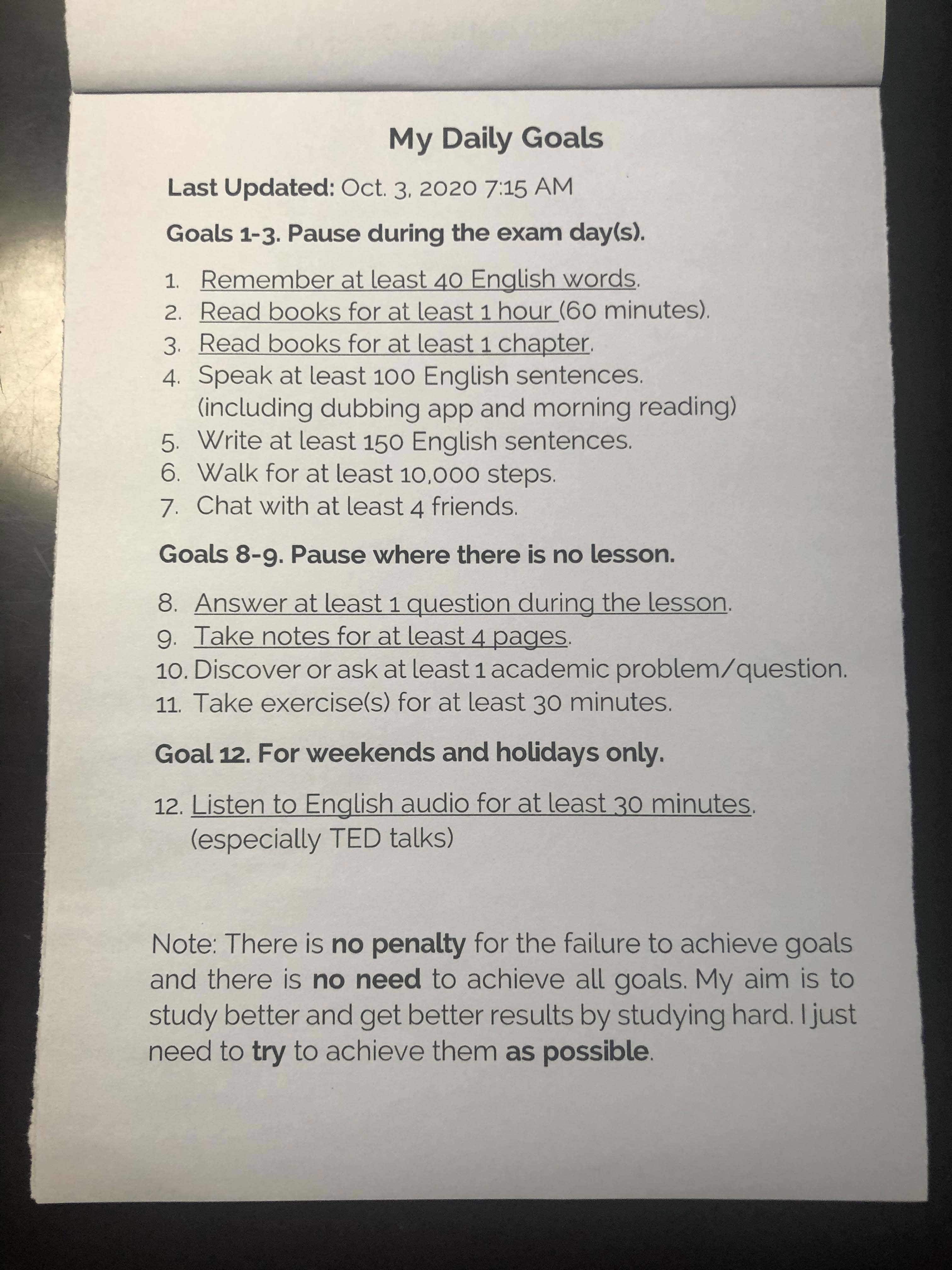 My 2020 Daily Goals Checklist Booklet