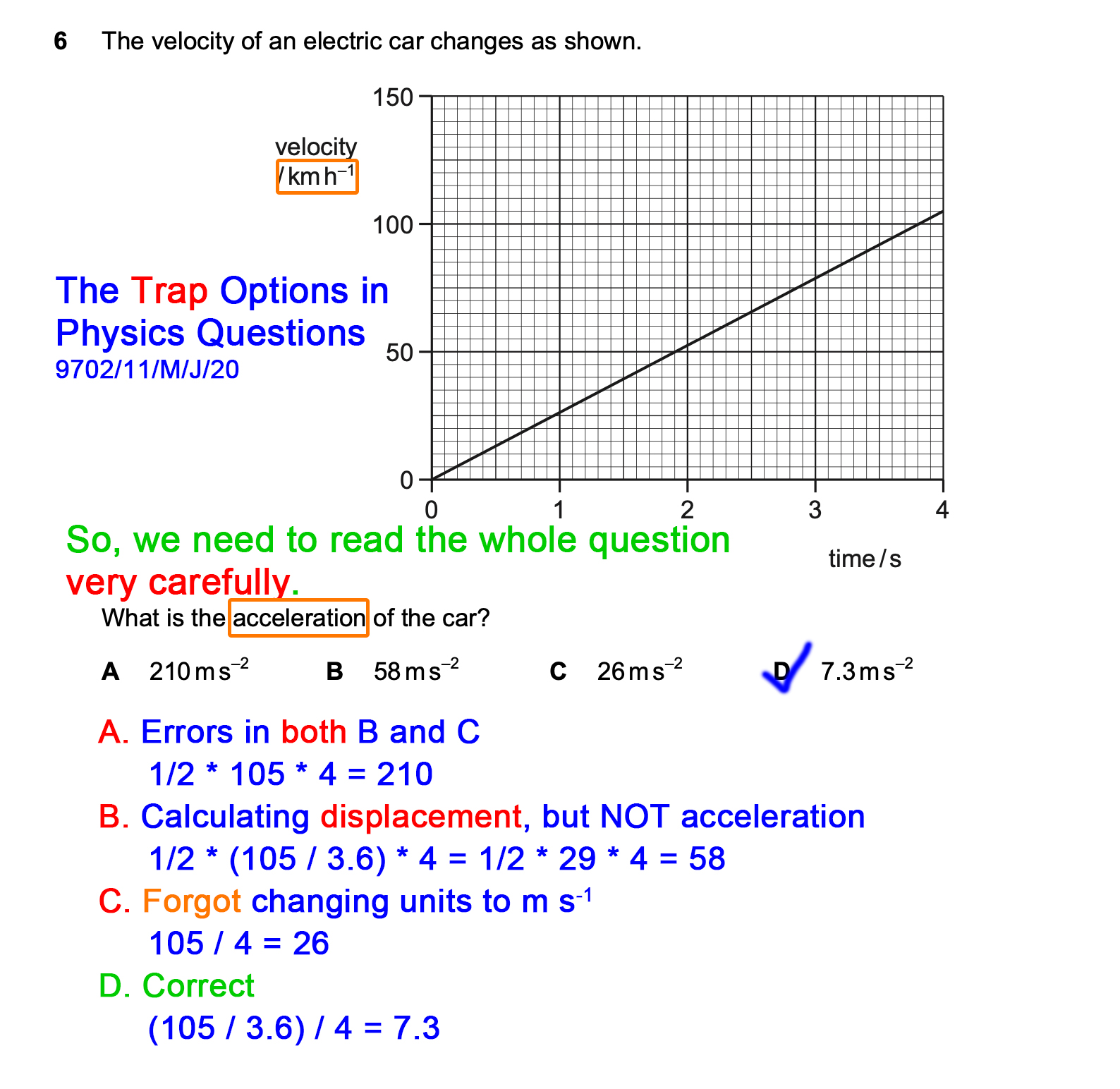 Physics MCQ Trap Options 9702/11/M/J/20