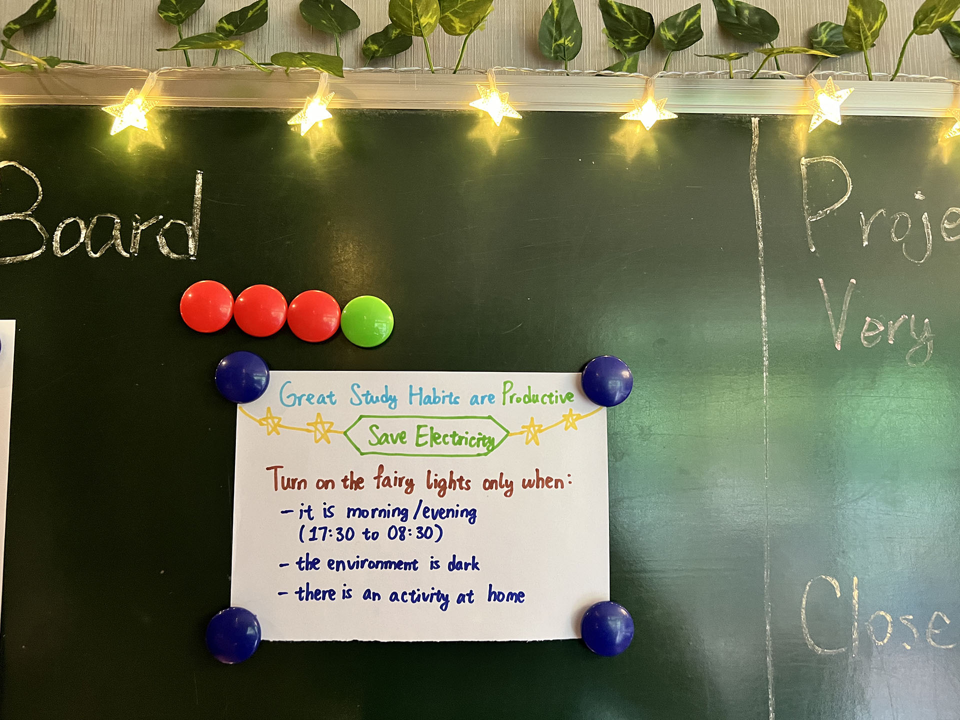 Bedroom Fairy Lights around the Blackboard