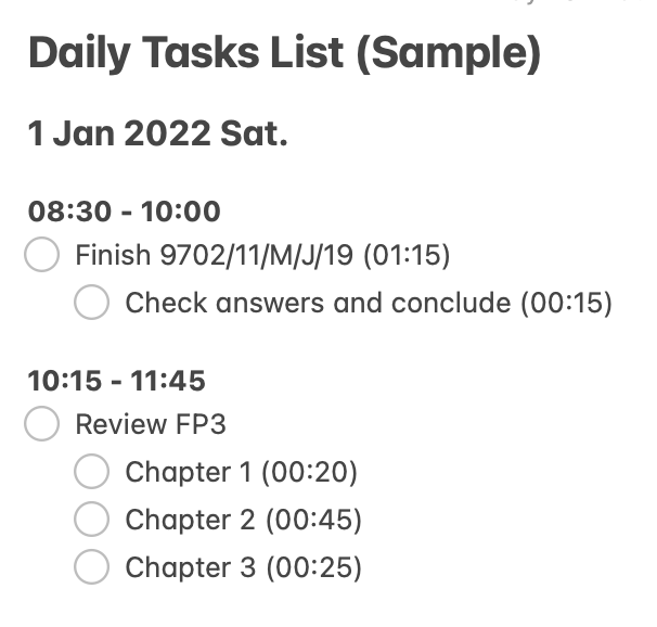 My Tasks List (Sample)