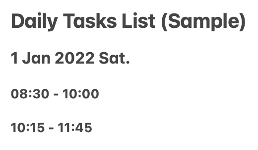 My Tasks List (Sample) Time Range