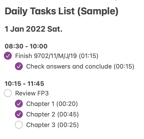 My Tasks List with Ticks