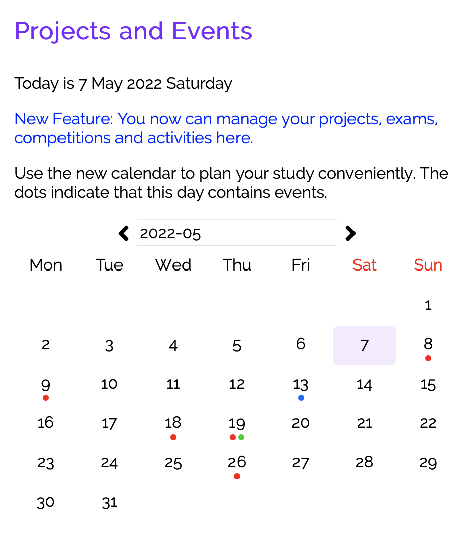 New Calendar on Study Planner