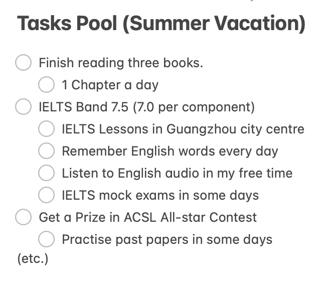 My 2022 Summer Tasks Pool