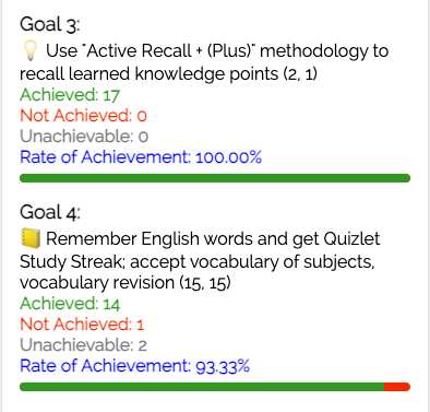 Goals Monthly Summary on Study Planner