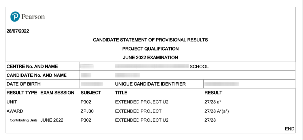 My EPQ Result (A*)