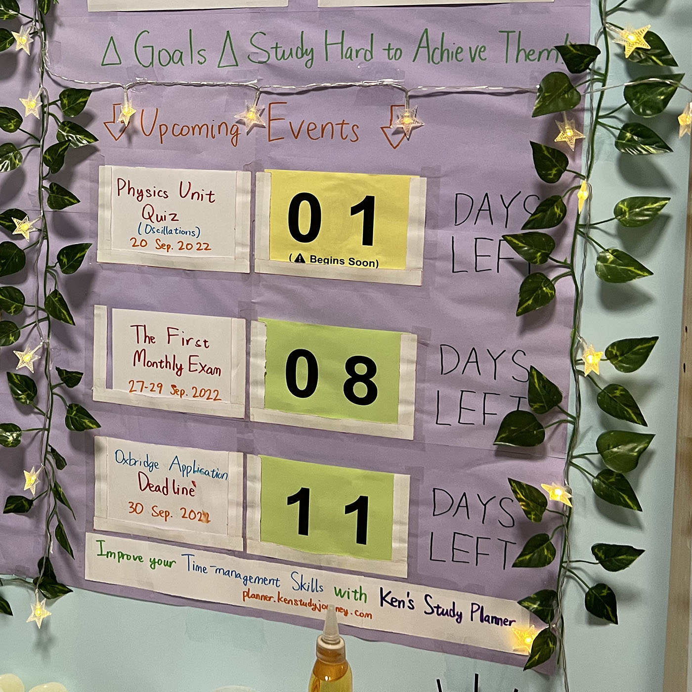 School Apartment Events Days Left Board