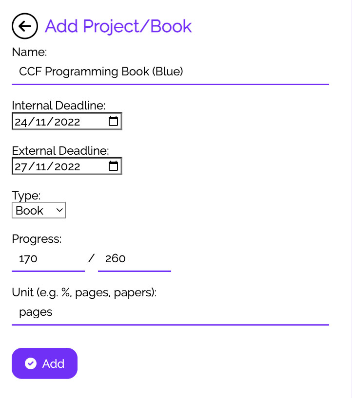 Add a Project/Book on Study Planner