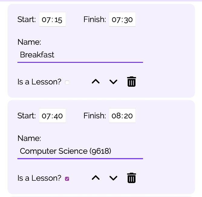 Fill in Schedule on Study Planner