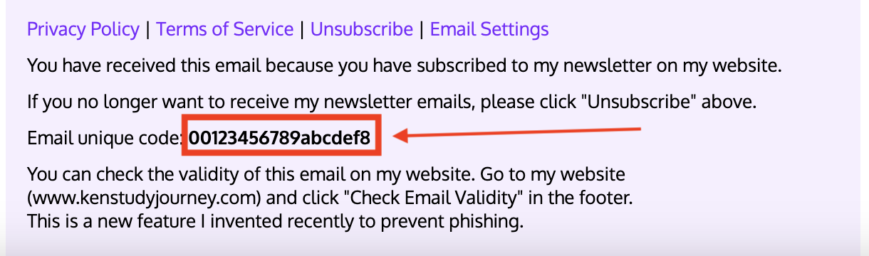 Email Unique Code