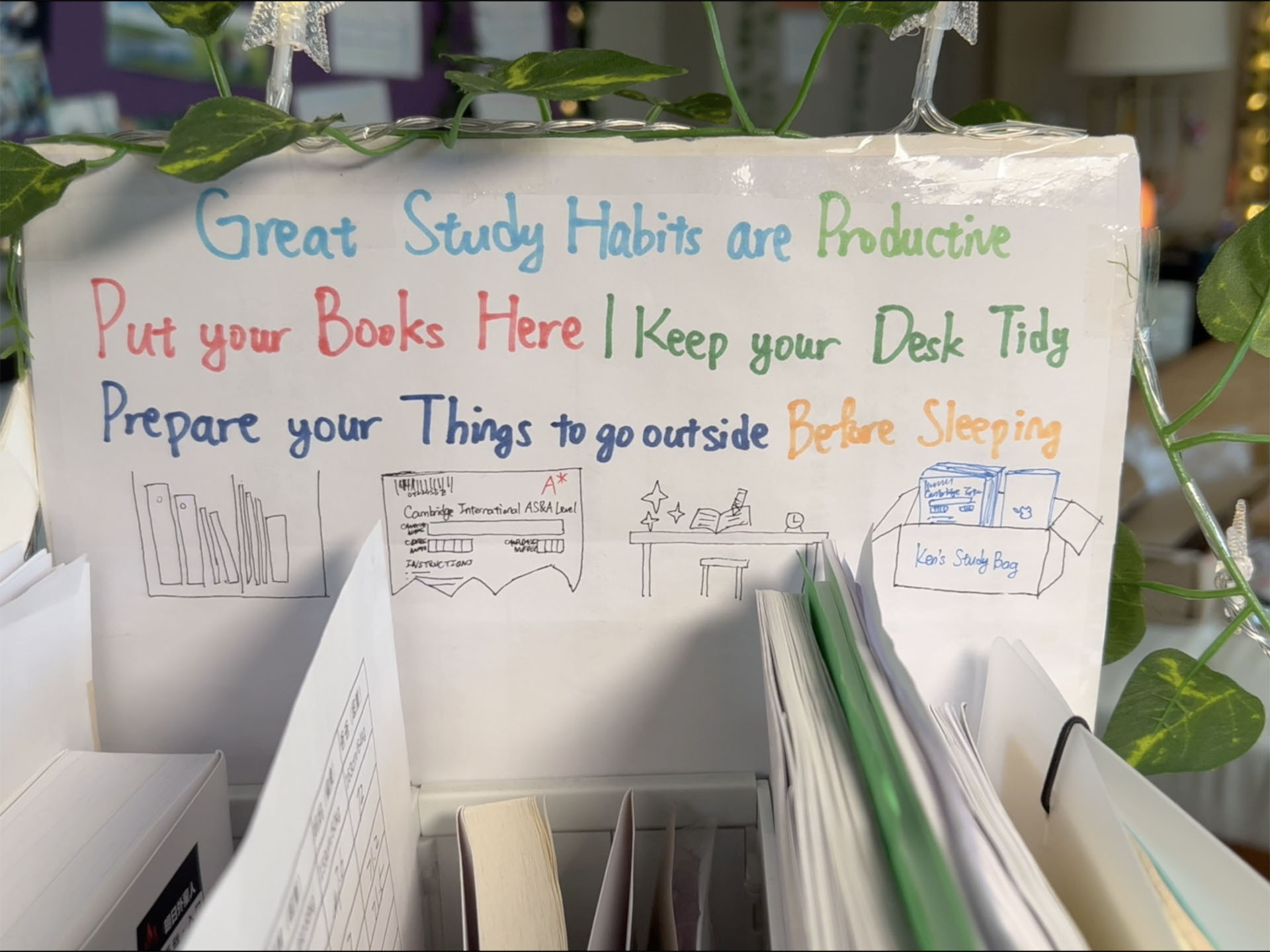 My Great Study Habits Posters with Rattans and Fairy Lights (Left)