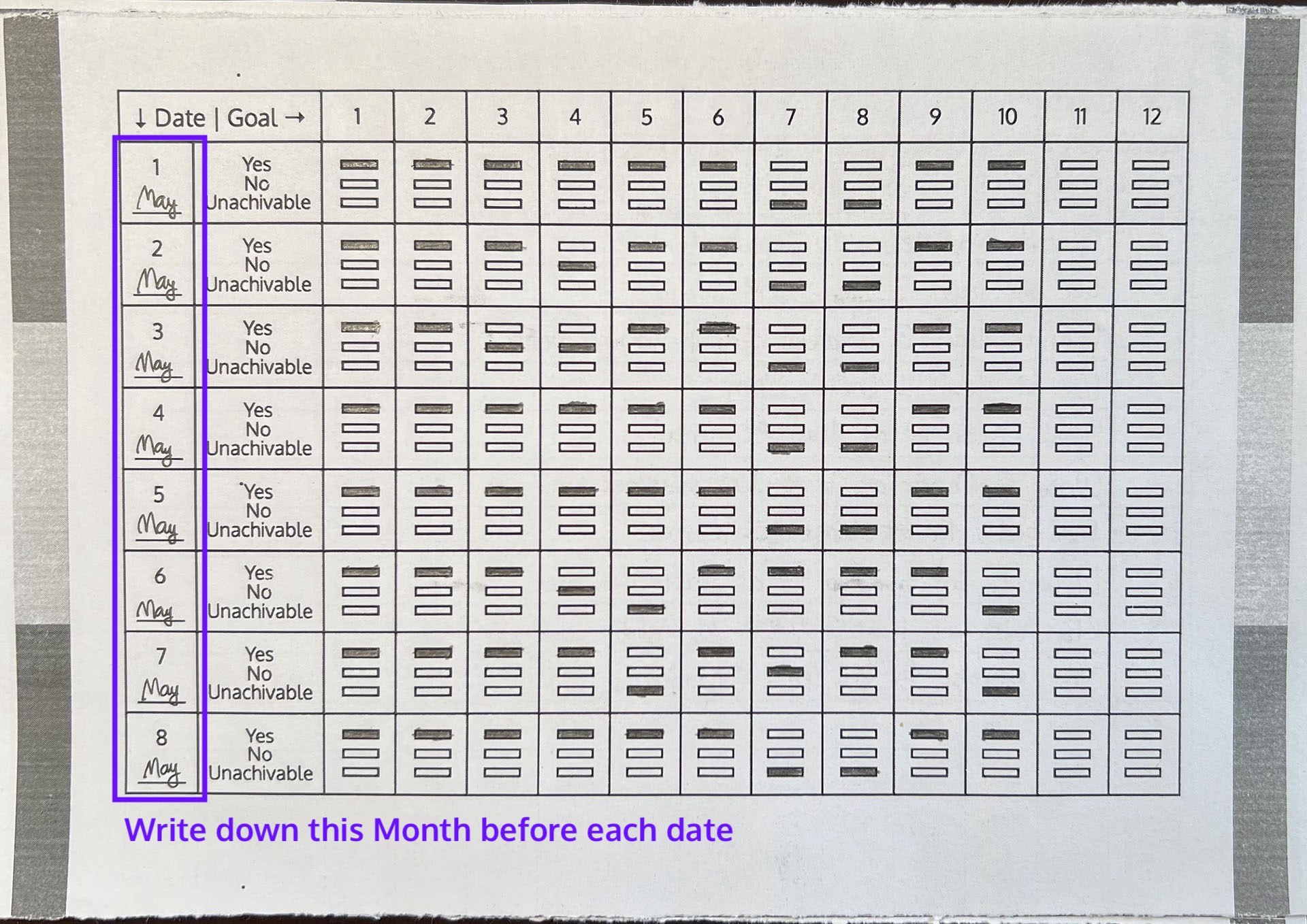 Write down the Month on the Checklist