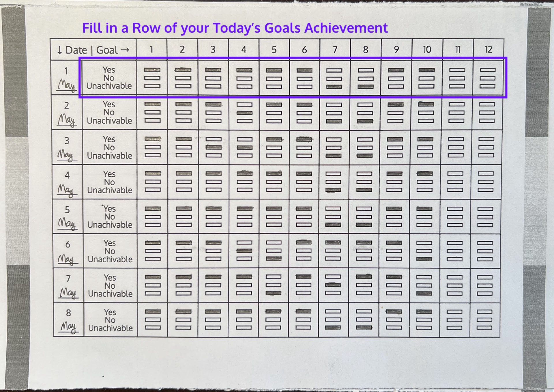 Fill in Goals Achievement on the Checklist