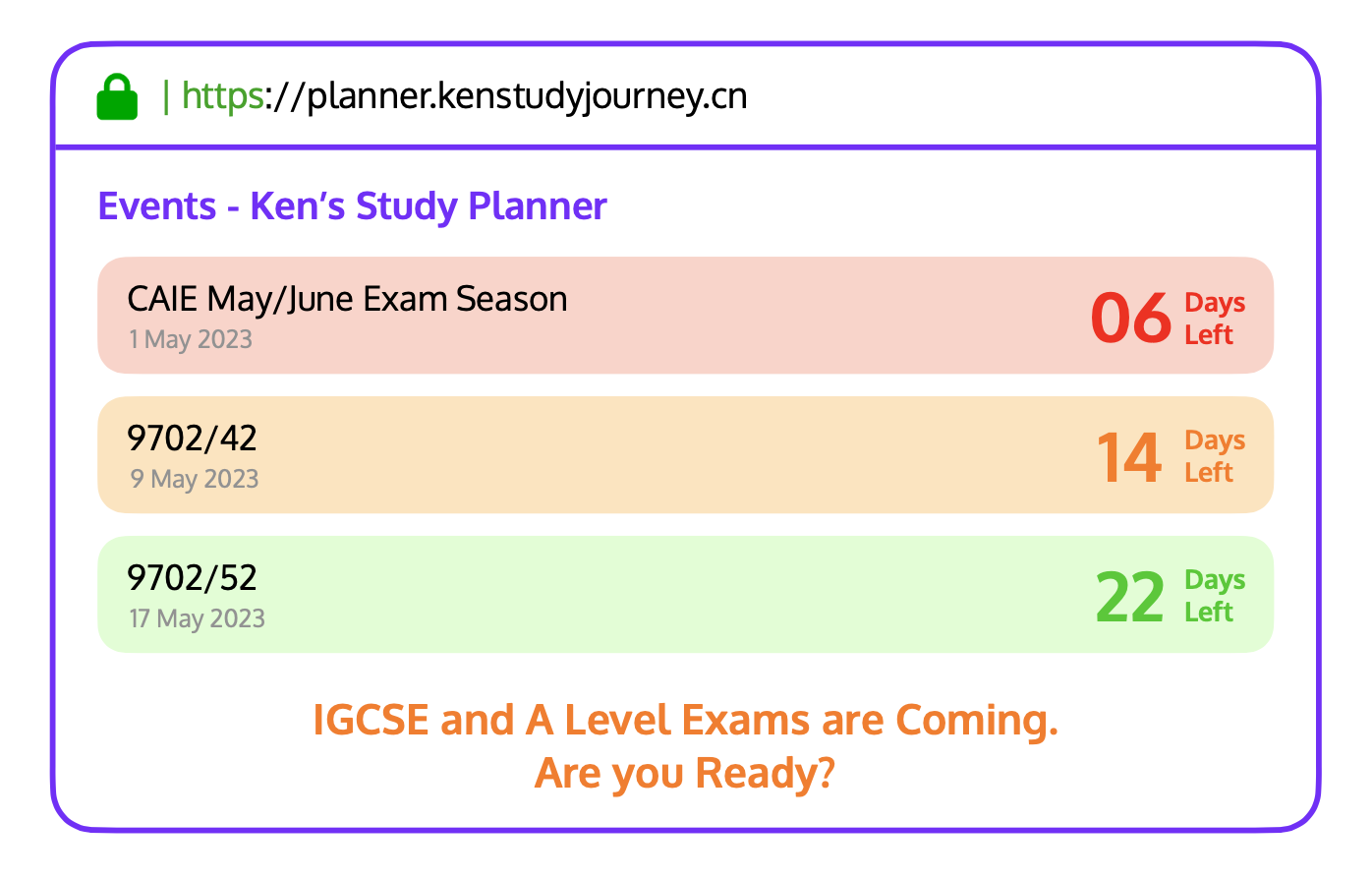 Days Left for A Level Exams - from Study Tips Sharing Lecture PPTs (2023)