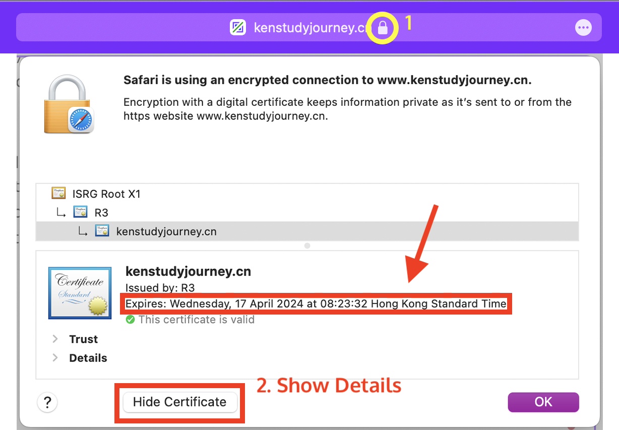 Ken's Study Journey Website Certificate Expiry