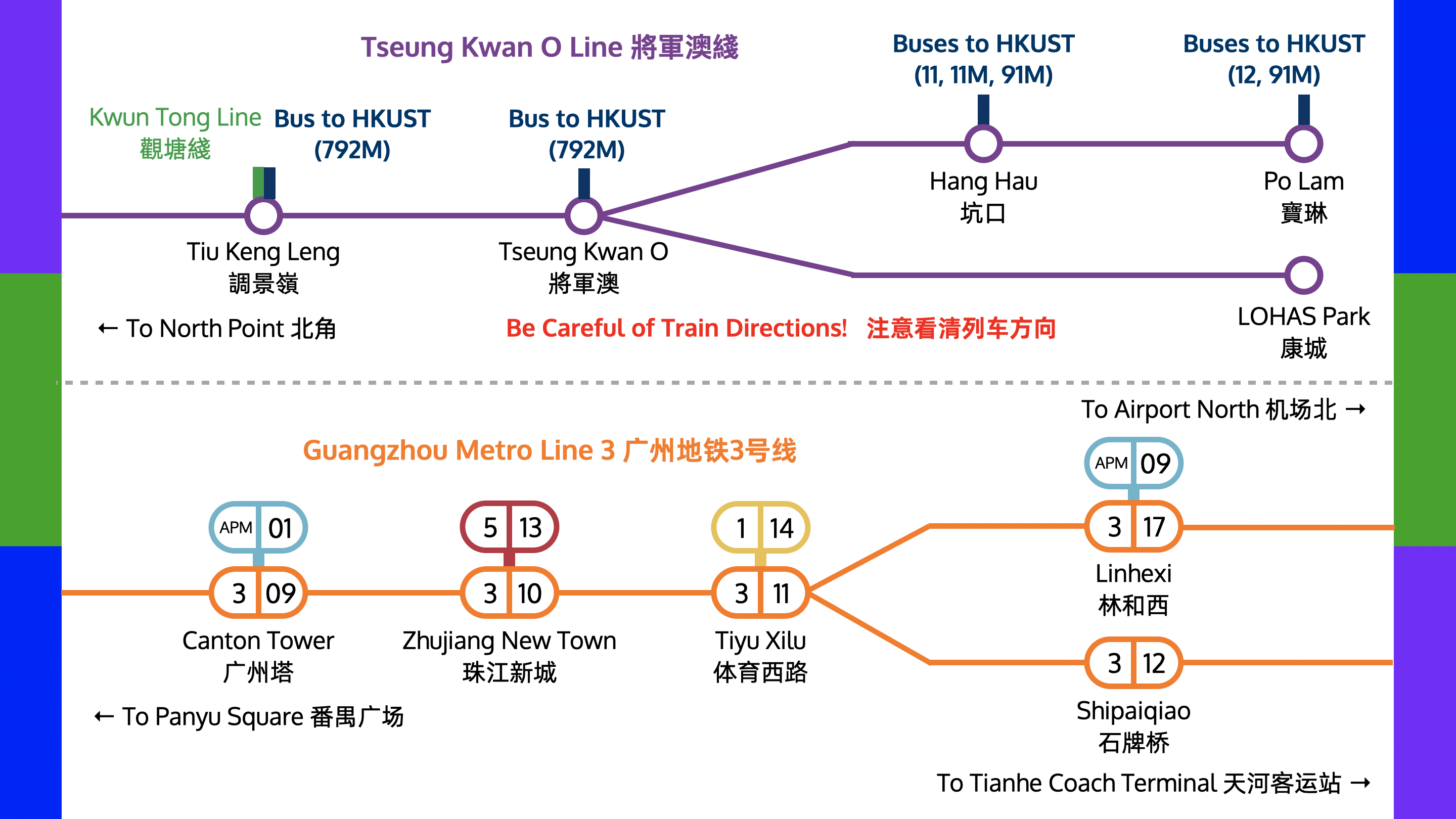 Branches of MTR Tseung Kwan O Line and Guangzhou Metro Line 3
