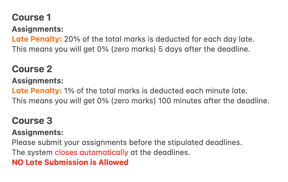 Late Penalty for University Assignments