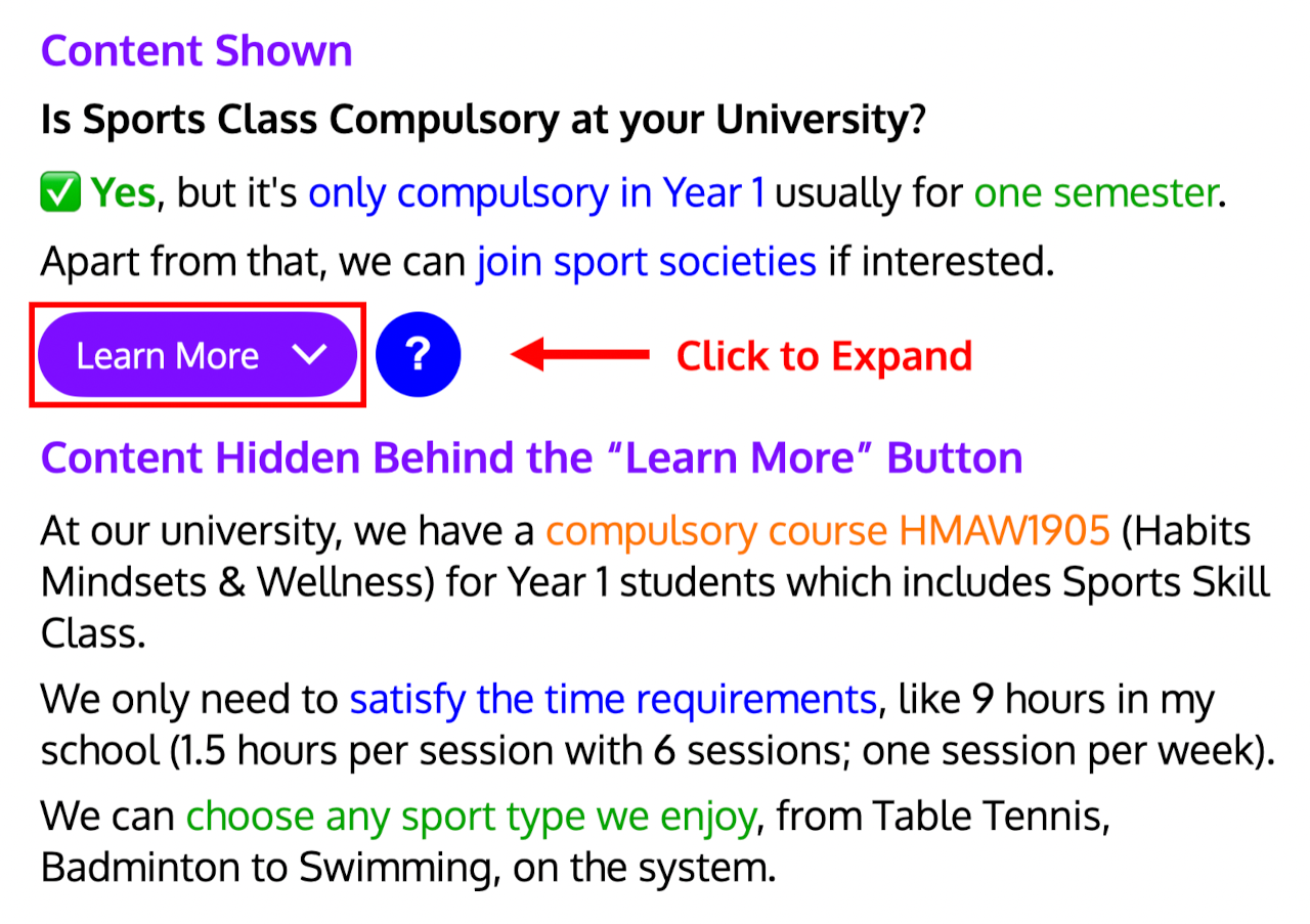 Hiding Details behind "Learn More" Button